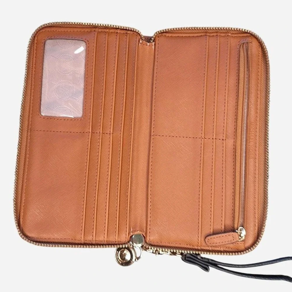 Michael Kors blue and brown leather trim wallet‎